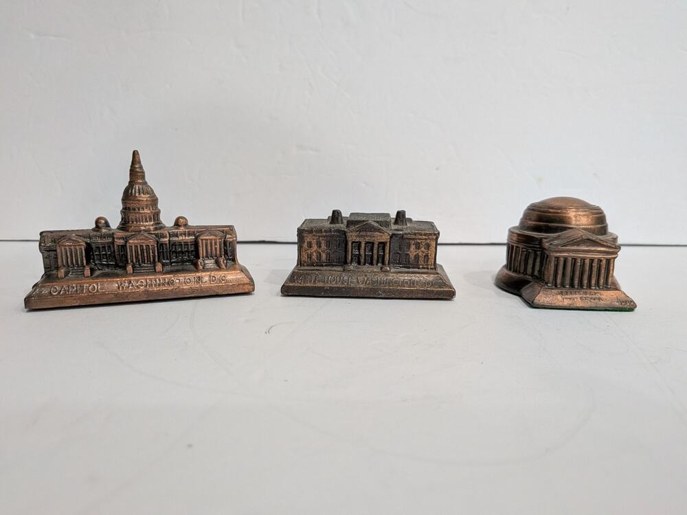 Vintage Washington DC Souvenir Miniature Buildings Set 3 Copper Bronze Tone Felt